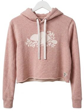 Roots Pink Cropped Crew Hoodie with White Nature Graphic